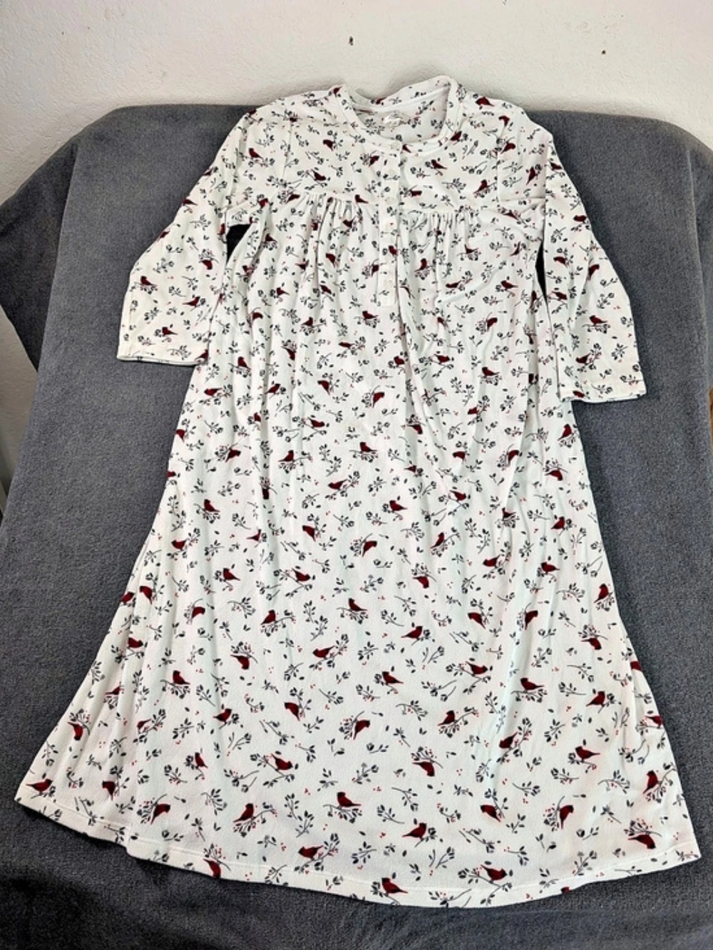 Aria Collection Women's Fleece Winter Nightgown Small S Cardinal Bird W Pockets